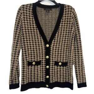 TAHARI Womens Brown Black Gold Button Soft Cardigan Sweater Sz XS